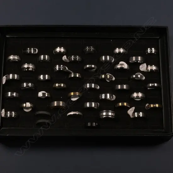 TRAY OF SAMPLE WEDDING RINGS (S/STEEL?)