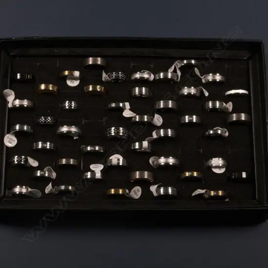 TRAY OF SAMPLE WEDDING RINGS (S/STEEL?)