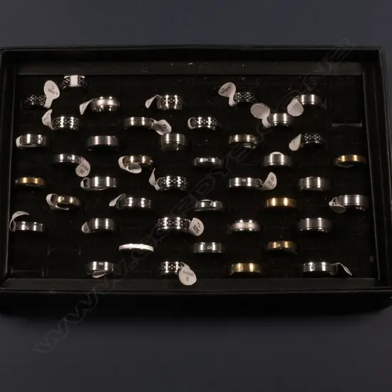 TRAY OF SAMPLE WEDDING RINGS (S/STEEL?)