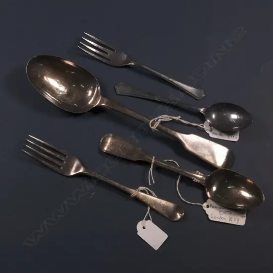 2 S/SILVER FORKS; 2 SPOONS; 1 TBL SPOON  TOTAL WEIGHT 175G.