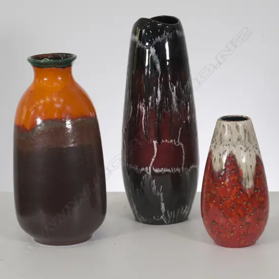 3 GERMAN STUDIO POTTERY VASES, H. 340MM