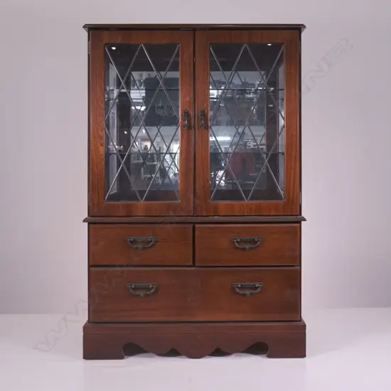 A MAHOGANY LEADLIGHT CHINA CABINET,W 810 D 400 H 1230 MM