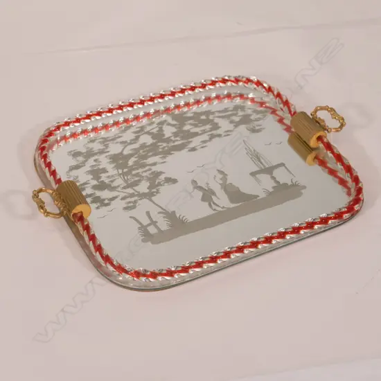 VENETIAN ETCHED GLASS TRAY. 390 x 290mm