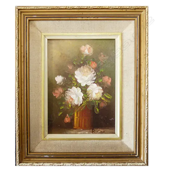 R COX, STILL LIFE, OIL ON CANVAS, 270 X 225MM INCL FRAME