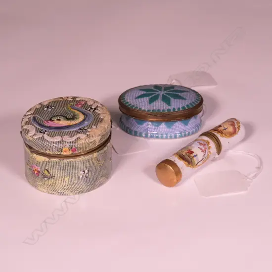 3 BATTERSEA ENAMEL BOXES