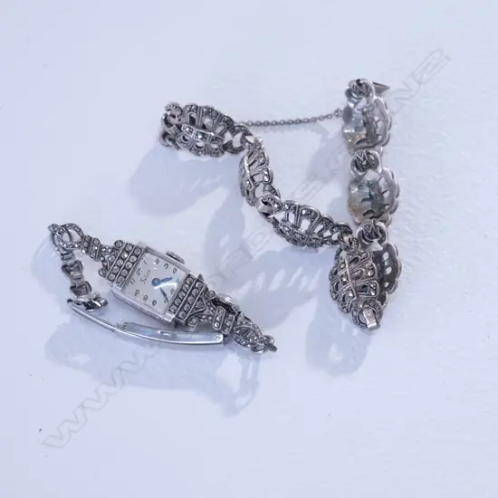 MARCISITE SET SILVER BRACELET & LADY'S WATCH