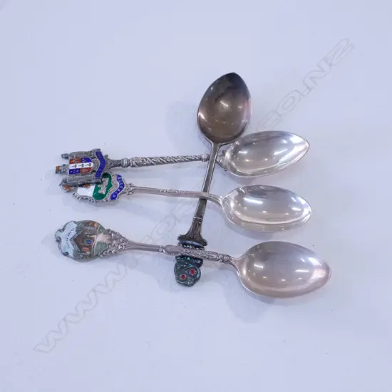 4 NZ SILVER SOUVENIR SPOONS 