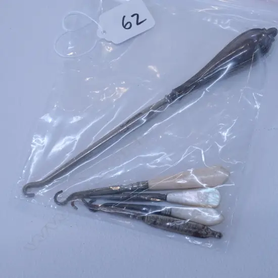 SILVER BUTTON HOOK & 4 OTHERS