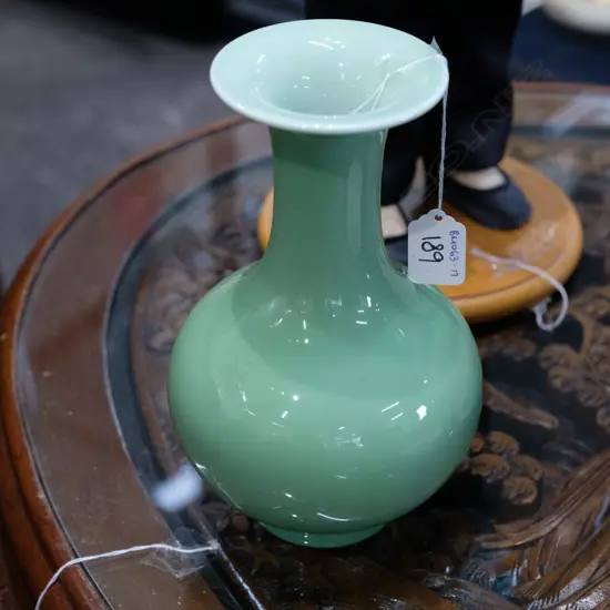 CHINESE CELADON QINGLONG MARKED VASE, H. 210MM