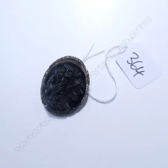 VINTAGE .900 SILVER & JET 'CAMEO' PORTRAIT BROOCH