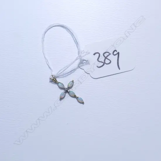 9CT OPAL AND DIAMOND CROSS PENDANT