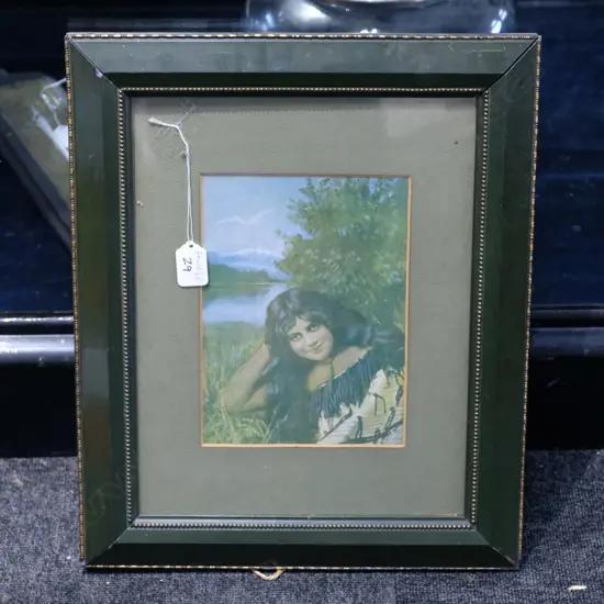 FRAMED PRINT OF A YOUNG MAORI MAIDEN H. 220MM X 190MM