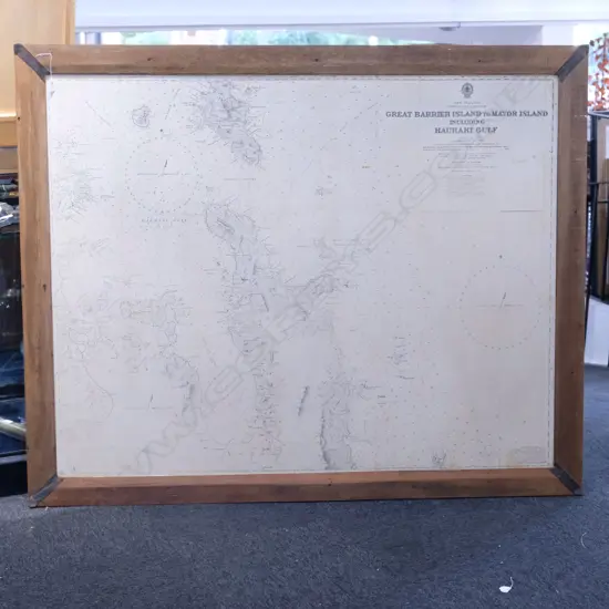 LARGE FRAMED VINTAGE MAP GREAT BARRIER ETC W. 1700MM X 1380MM