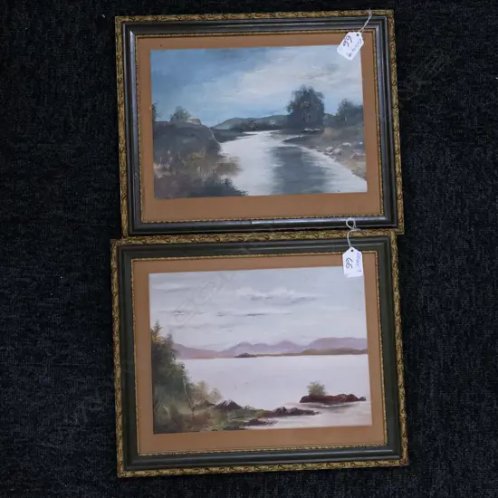 2 OILS BY D A THOMSON LAKE TAUPO & EVENING SCENE