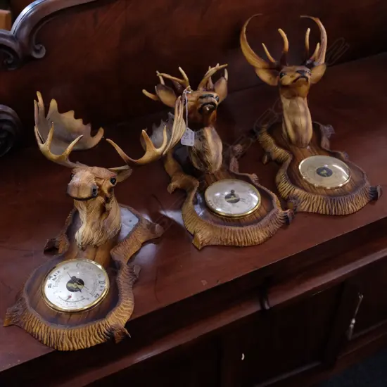 3 REPRODUCTION BAROMETERS MOOSE ETC. H. 420MM