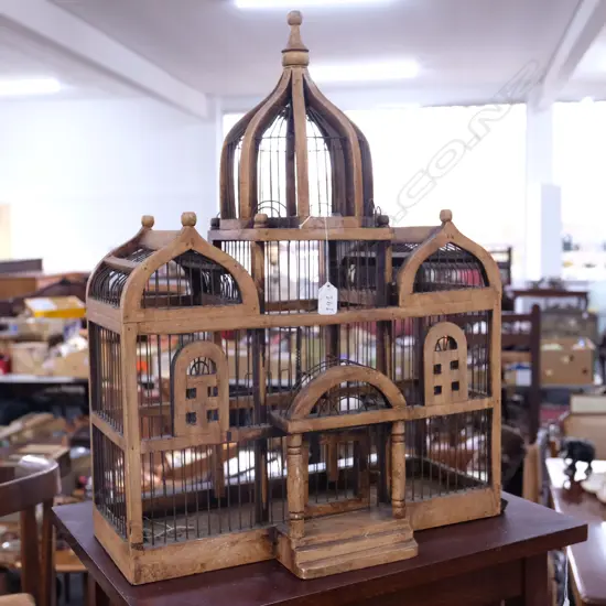 WOOD / WIRE BIRD CAGE IN FORM OF PALACE H. 640MM