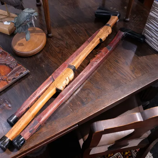 3 MAORI CARVED SOUVENIR WALKING STICKS