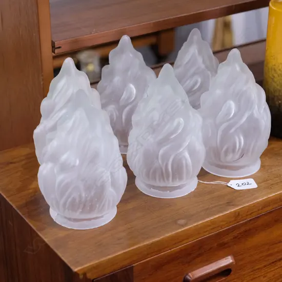 6 ART NOUVEAU STYLE GLASS LAMP SHADES, H. 160MM