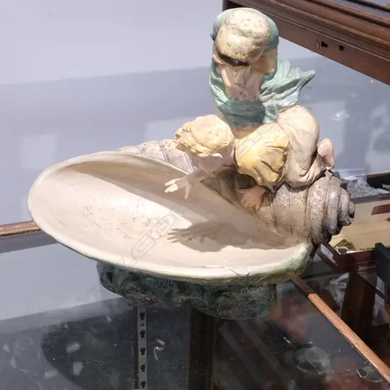 PLASTER FIGURE GROUP OF TWO CHILDREN TITLED REFLECTION