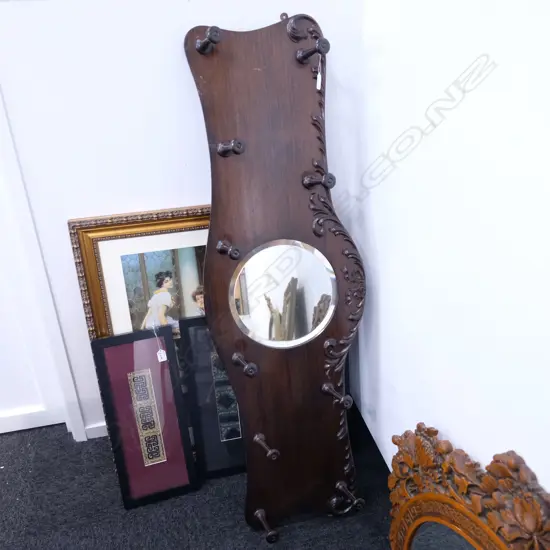 MAHOGANY FRAMED MIRROR COAT RACK