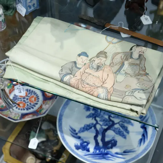 JAPANESE PAINTED EMBROIDERED WALL HANGING