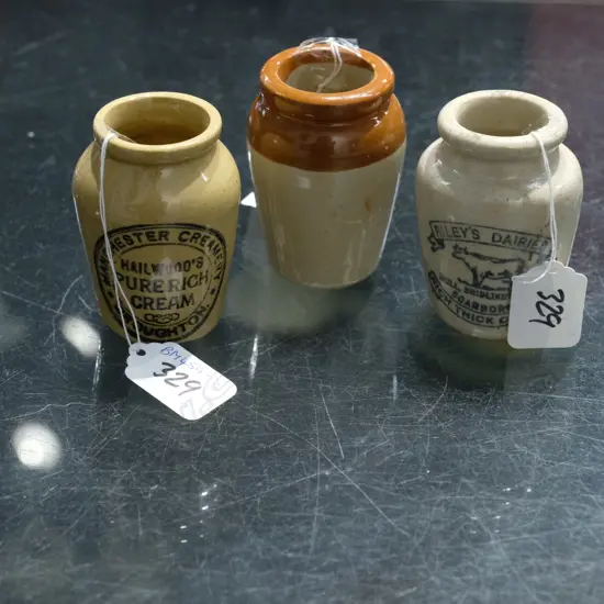 THREE EDWARDIAN PICTORIAL CREAM POTS