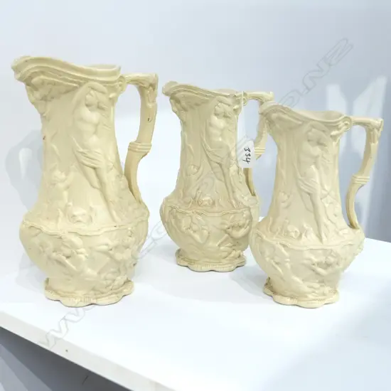 3 X DOULTON LAMBETH STONEWARE GRADUATED JUGS BY CHARLES MEIGH 