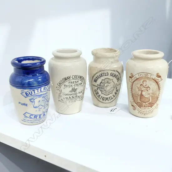 FOUR PICTORIAL EDWARDIAN CREAM POTS