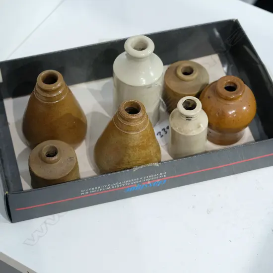SEVEN ANTIQUE POTTERY INK POTS
