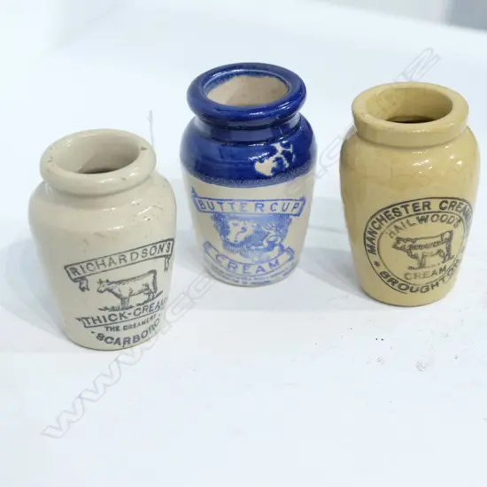 THREE EDWARDIAN PICTORIAL CREAM POTS