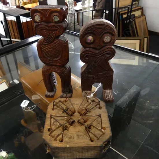 TWO CARVED MAORI FOLK ART PCS + 1 OTHER. LARGEST 175MM