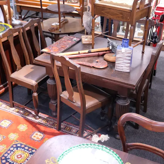 OAK EXTENSION DINING TABLE AND SIX CHAIRS