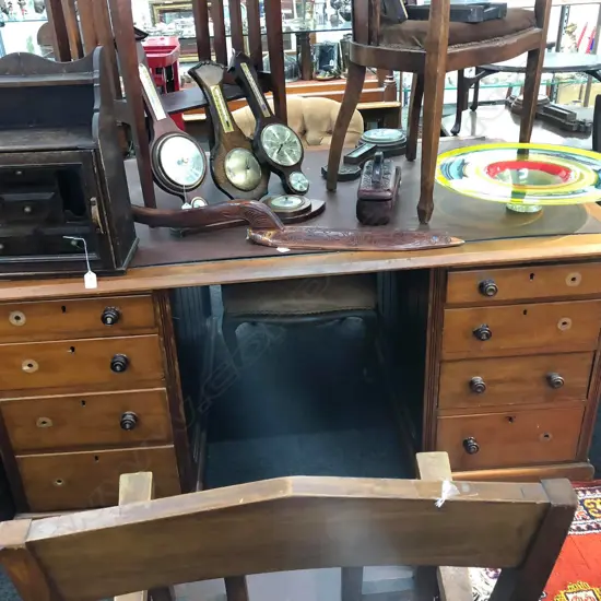KAURI TIN PEDESTAL DESK SOME RESTORATION NEEDED