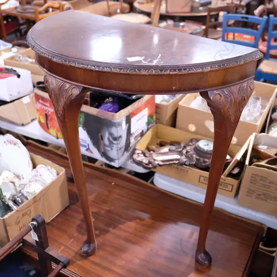 WALNUT HALF ROUND HALL TABLE