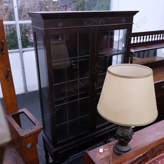 VINTAGE OAK UPRIGHT GLAZED BOOKCASE H. 1800MM