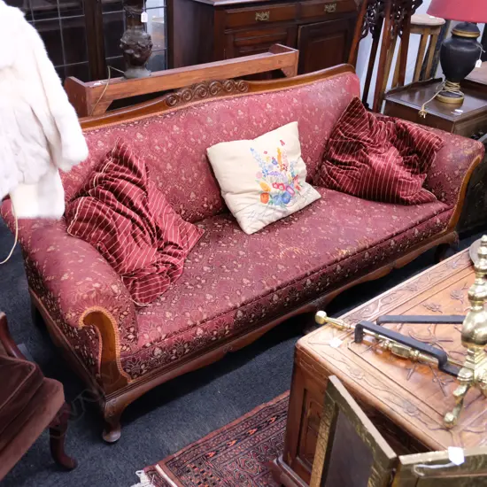 MAHOGANY FRAMED UPHOLSTERED COUCH W. 1830MM