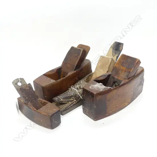 3 WOODEN MOULDING PLANES + ONE CARVED