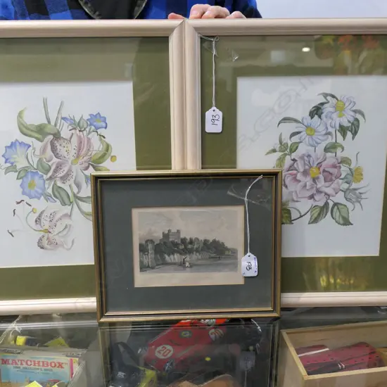  Small English engraving & PR Watercolour still life Sg. R. Laser  