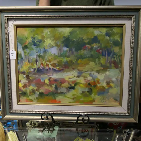 ABSTRACT OIL ON BOARD. SGD. PAULA MCNEILL H. 230MM