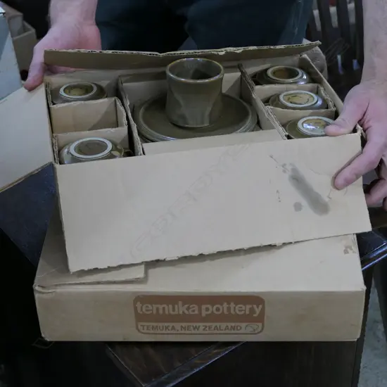 2 BOXES OF TEMUKA POTTERY TEA SETS