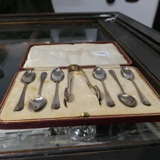 CASED S/SILVER TEASPOONS & TONG 85gms