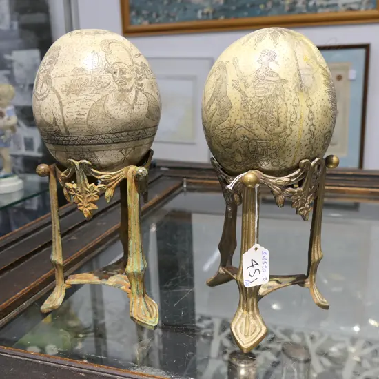 2 SCRIMSHAW SPHERES EARLY EXPLORATION SCENES