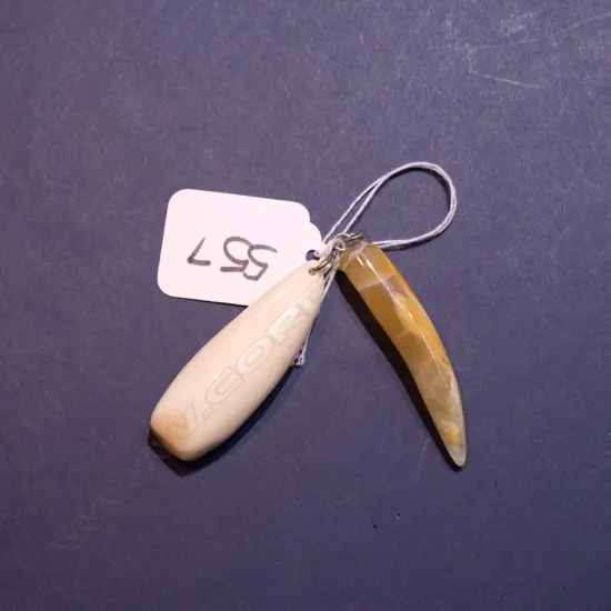 2 LARGE PENDANTS; 1 TOOTH, 1 AGATE