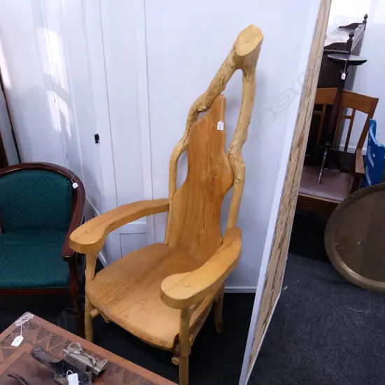 LARGE TIMBER HAND CRAFTED CHAIR H. 1480MM SOME BORER