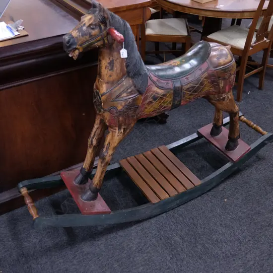 HAND PAINTED WOODEN ROCKING HORSE L 1560 MM