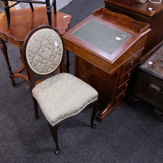 Walnut rep. Davenport desk & Small Queen-Ann Style chair  (Desk)  H. 800mm