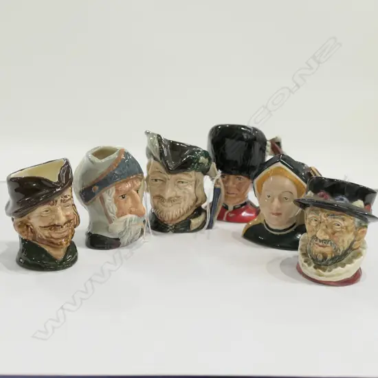 6 ASST R/DOULTON CHARACTER JUGS R HOOD ETC H 60 MM