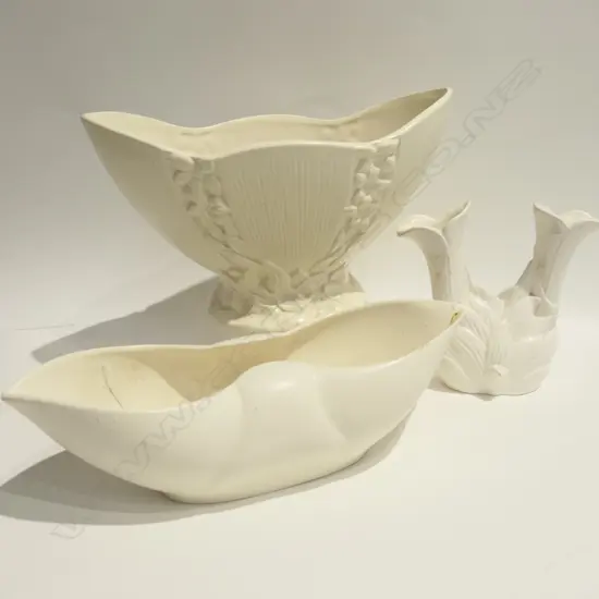 3 CROWN LYNN VASES SOME FAULTS L 300 MM