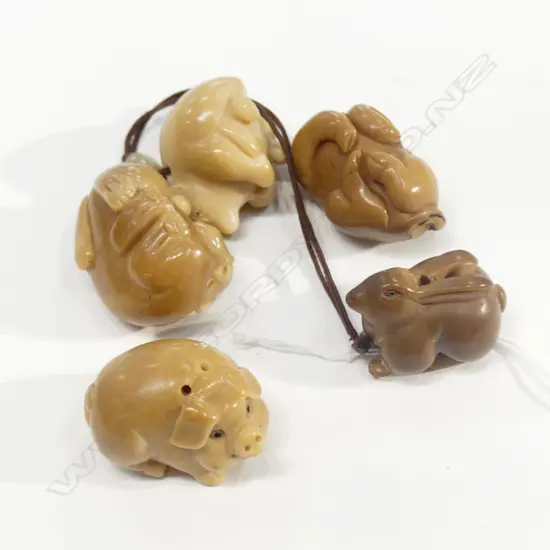 5 TAGUA NUT NETSUKE ZODIAC ANIMALS 