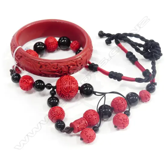 CINNABAR BANGLE AND NECKLACE
